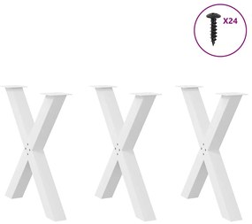 Pernas p/ mesa de jantar 3 pcs forma X 70x(72-73) cm aço branco