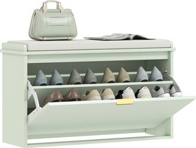 Banco Sapateira com Assento Acolchoado Gaveta Rebatível Prateleira Ajustável para Entrada ou Quarto 80x26x47,5 cm Verde Claro