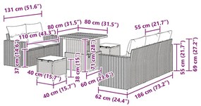 Conjunto de Sofá de Jardim com 8 Peças , Almofadas de Polirattan Bege