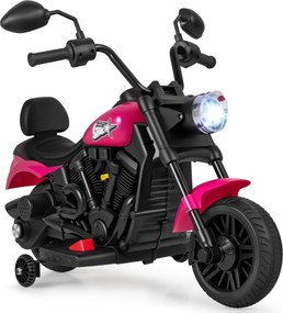 Mota elétrica infantil de 6 V com farol LED, música, 2 rodas, pedais de treino e espelhos retrovisores – a partir dos 18 meses – Preto + Rosa