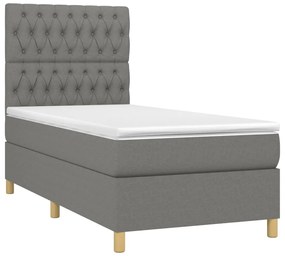 Cama box spring c/ colchão e LED 100x200 cm tecido cinza-escuro