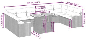 11 pcs conjunto sofás de jardim c/ almofadões vime PE bege