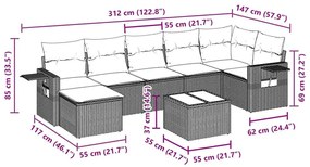 8 pcs conjunto sofás de jardim com almofadões vime PE preto