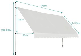 Toldo telescópico e retrátil 400 cm resistente aos raios UV impermeável com manivela altura regulável para janela varanda jardim Bege
