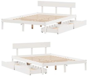 Cama sem colchão 140x200 cm madeira de pinho maciça branco