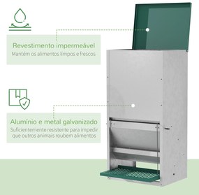 PawHut Comedouro para Aves de 24L de Capacidade Comedouro para Galinhas com Abertura Automática com Pedal 33,5x38,5x66cm Prata