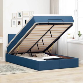 Cama Otomana com Colchão &amp; LEDs Tecido Azul 120x200 cm