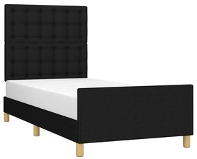 Estrutura de cama c/ cabeceira tecido 90x190 cm preto