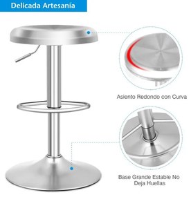 Banco bar giratório ajustável com apoio para os pés, alça e base em aço inoxidável de 82 cm para cozinha ou cafetaria, prateado