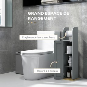 Móvel de casa de banho  20 x 20 x 80 cm com suporte para papel higiénico, armário e prateleiras ajustáveis, cinzento