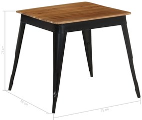 Mesa de jantar madeira de acácia maciça e aço 75x75x76 cm