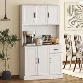 Armário Alto de Cozinha, 100 x 39,5 x 180,5 cm, Prateleiras Reguláveis, Branco