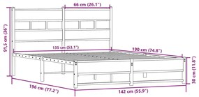 Estrutura de cama sem colchão 135x190 cm metal carvalho sonoma