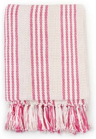Manta em algodão às riscas 160x210 cm rosa e branco