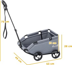 Carrinho para cães, carrinho dobrável para cães pequenos com 4 rodas e barra de empurrar ajustável, 53 x 45 x 28 cm, cinzento