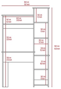 Secretária Versailles com biblioteca com 6 prateleiras, 162,5 x 98,5 x 45,3 cm carvalho claro