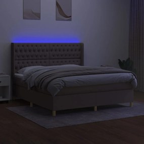 Cama box spring colchão/LED 160x200 cm tecido cinza-acastanhado