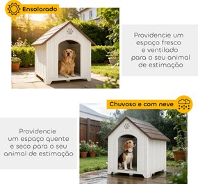 Casota para Cães de Exterior Casa para Cães Grandes de Plástico com 2 Janelas Base Elevada Estacas Castanho Escuro