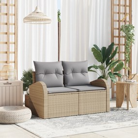 vidaXL Sofá de Jardim de 2 lugares com Armazenamento & Almofadas Bege em Polirattan