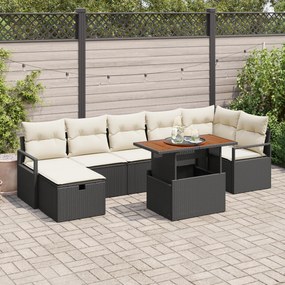 Conjunto de Sofá de Jardim com 8 Peças e Almofadas Preto Rattan