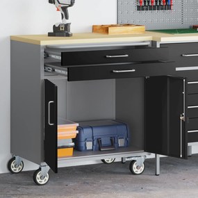 vidaXL Gabinete de Ferramentas com Rodas e Portas Trancáveis Preto 75x45x85 cm Aço