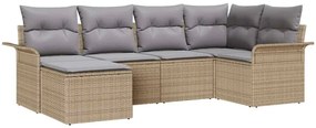 Sofá de Jardim 6 Peças com Almofadas de Rattan Sintético Bege
