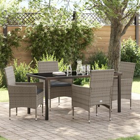 Conjunto de Jantar de Jardim de 5 Peças com Almofadas Rattan Sintético Cinza