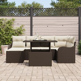 Conjunto de Sofá de Jardim vidaXL com 7 Peças e Almofadas de Vime Cast