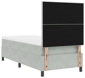 Cama Box Spring com Colchão Cinza Claro Solteiro Veludo