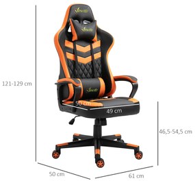 Cadeira gaming para escritório Ergonômico Altura ajustável Reclinável Rotativo laranja