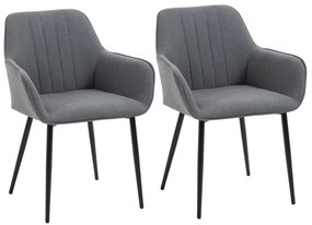 HOMCOM Conjunto de 2 Cadeiras para Mesa de Jantar Estofadas em Linho com Encosto e Pés de Metal 59,5x56,5x81 cm Cinza | Aosom Portugal