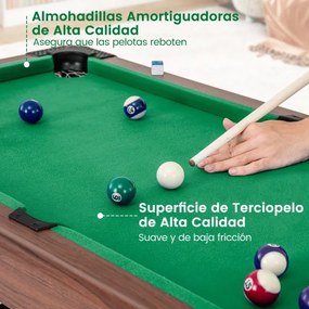 Mesa de bilhar de 122 cm para crianças e adultos Mesa de madeira com conjunto de bolas 2 paus de bilhar 2 gizes Triângulo Escova de bar Verde