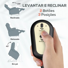 Poltrona Relax Reclinável Elétrica Poltrona Elevatória com Encosto Alto Capitonê Controlo Remoto 85x91x103 cm Cinza