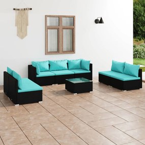 vidaXL 8 pcs conjunto lounge de jardim c/ almofadões vime PE preto