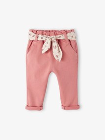 Oferta do IVA - Calças com cinto em tecido, para bebé rosa-velho