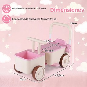 Andador Infantil 3 em 1, 67,5 x 28 x 35 cm, Três Modos de Brincadeira, Rosa