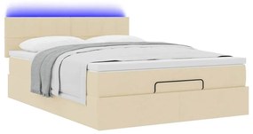 Cama Otomana com Colchão &amp; LEDs Creme 140x200 cm Tecido