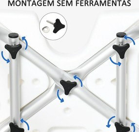 Cadeira para Duche Antiderrapante com Altura Ajustável de 6 Níveis e Apoio para os Braços Regulável 54x52x70-82cm Branco