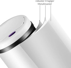 Caixote do lixo em aço inoxidável com sensor e até 30 L, Ø30 x 53 cm Branco