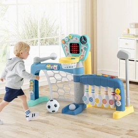 Brinquedo desportivo 5 em 1 para crianças pequenas Centro de atividades para crianças com aro de basquetebol ajustável Baliza de futebol multicolorido