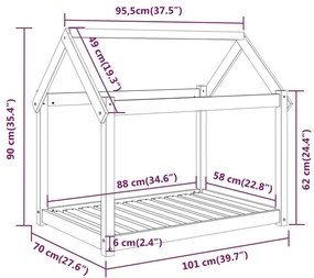 Cama para cães 101x70x90 cm madeira de pinho maciça branco