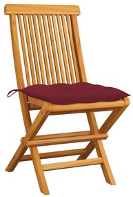 Cadeiras jardim c/ almofadões vermelho tinto 2 pcs teca maciça