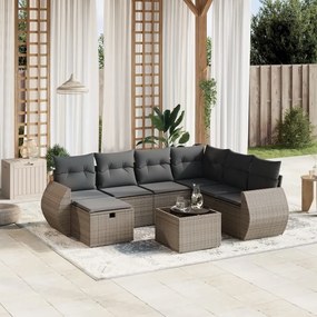 vidaXL 8 pcs conjunto sofás de jardim c/ almofadões vime PE cinzento
