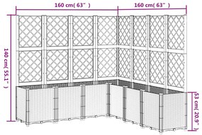 Vaso/floreira jardim c/ treliça 160x160x140 cm PP cinza-claro