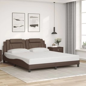 Estrutura cama c/ cabeceira 180x200cm couro artificial castanho