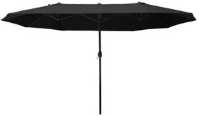 Outsunny Chapéu de Sol Duplo 4,55x2,68x2,38 m Chapéu de Sol de Jardim com Manivela Manual Resistente à Água e com Proteção Solar UV para Terraço Pátio Preto