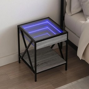 vidaXL Mesa de cabeceira c/ LED Infinity 40x40x49 cm cinzento sonoma