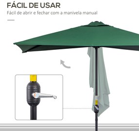 Chapéu de Sol Semicircular 230x130x245 cm Chapéu de Sol para Parede com Manivela Proteção UV 30+ e Mastro Metálica Ø38 mm Verde