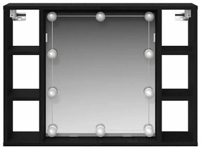 Armário Espelho LED vidaXL - Carvalho Preto - 76x15x55 cm - Feito de M