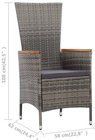 9 pcs conjunto jantar exterior c/ almofadões vime PE cinzento
